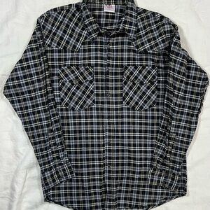 Real Work Wear Plaid Western Pearl Snap Shirt Men’s Large